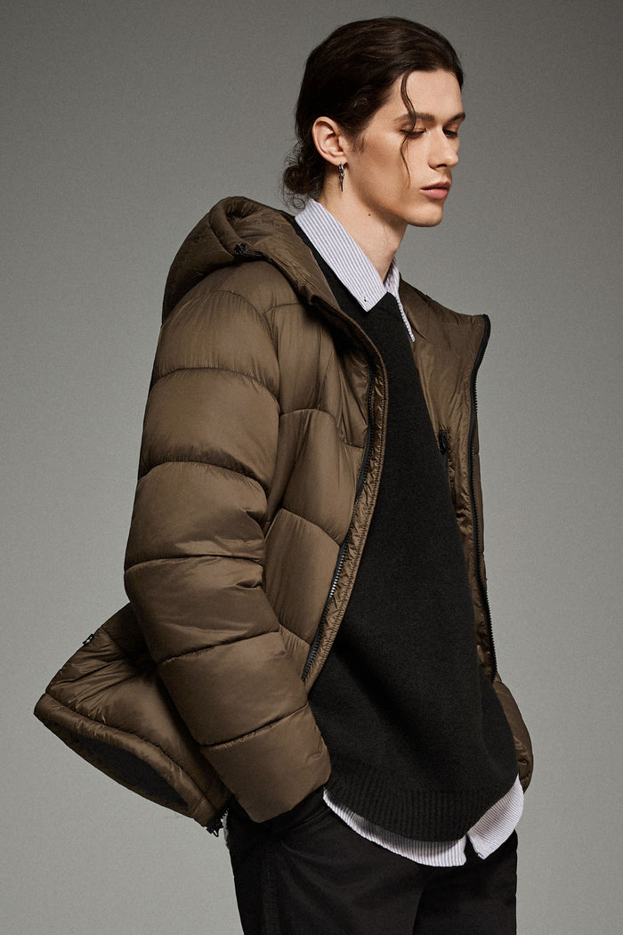 Essential Hooded Puffer Jacket with Quilted Finish OROLAY #color_coffee