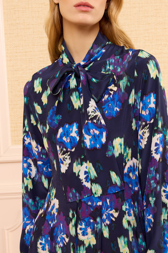 Evanthe Silk Dress Bow Neck Tie Detail - Close-Up | Ulla Johnson