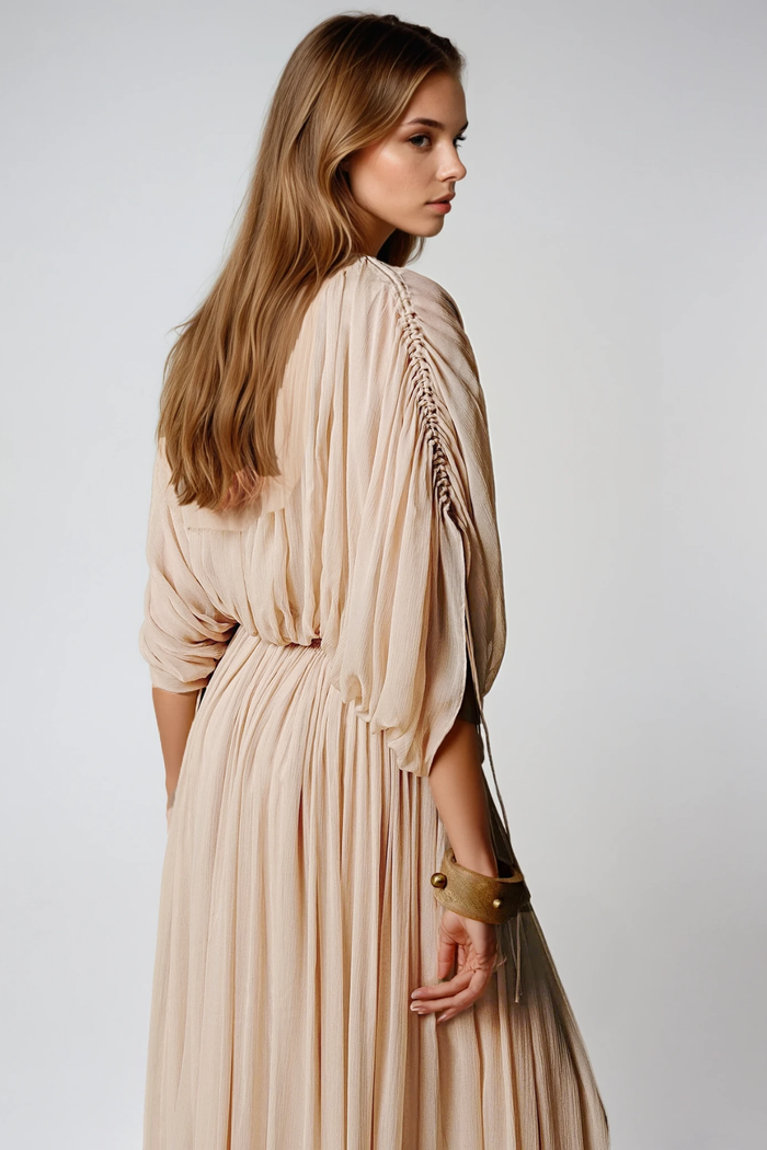 Faarax Drawstring Batwing Sleeve Ruch Skirt Set