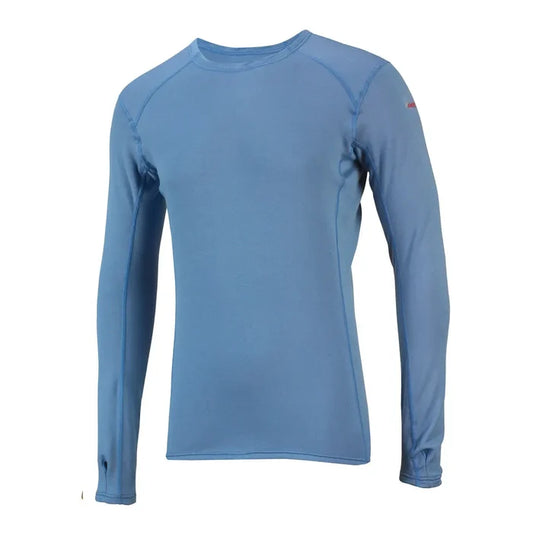 Front detail of a Sub Zero mens thermal mid layer top in crew neck coloured cobalt blue