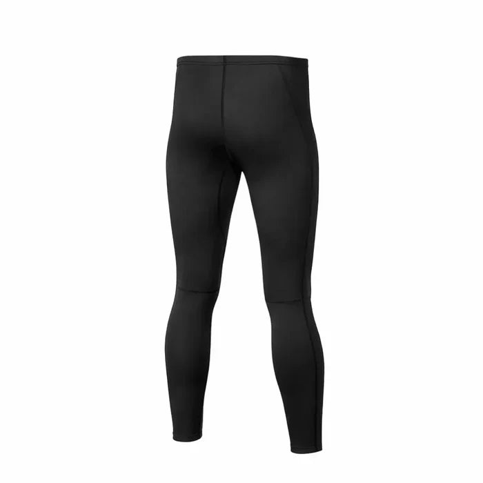 Reverse detail of a Sub Zero Factor 2 mens thermal mid layer leggings in colour black photographed on a white background