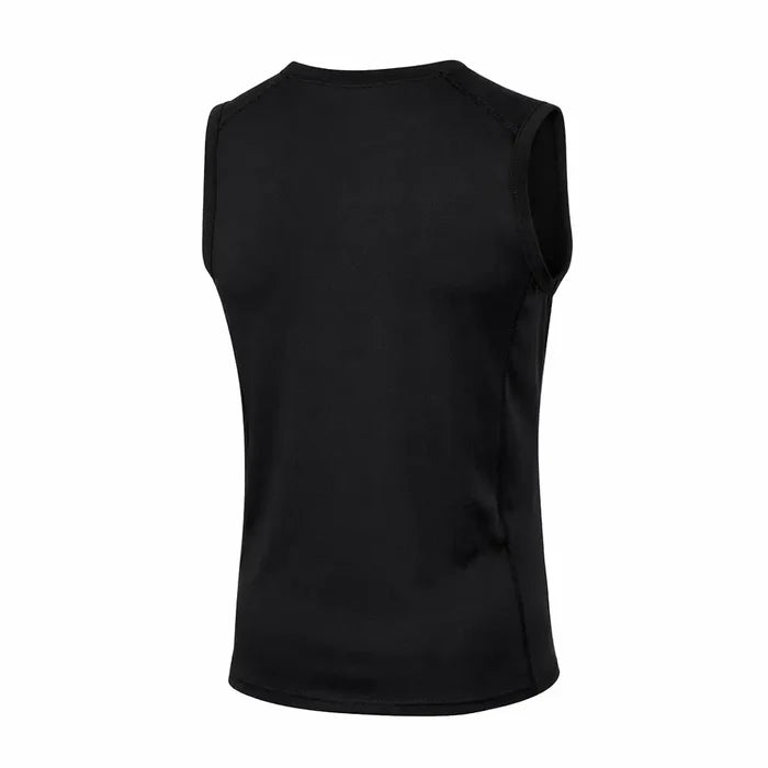 Reverse shot of Factor 2 Mens Sleeveless Mid Layer Thermal Top in black photographed on a white background