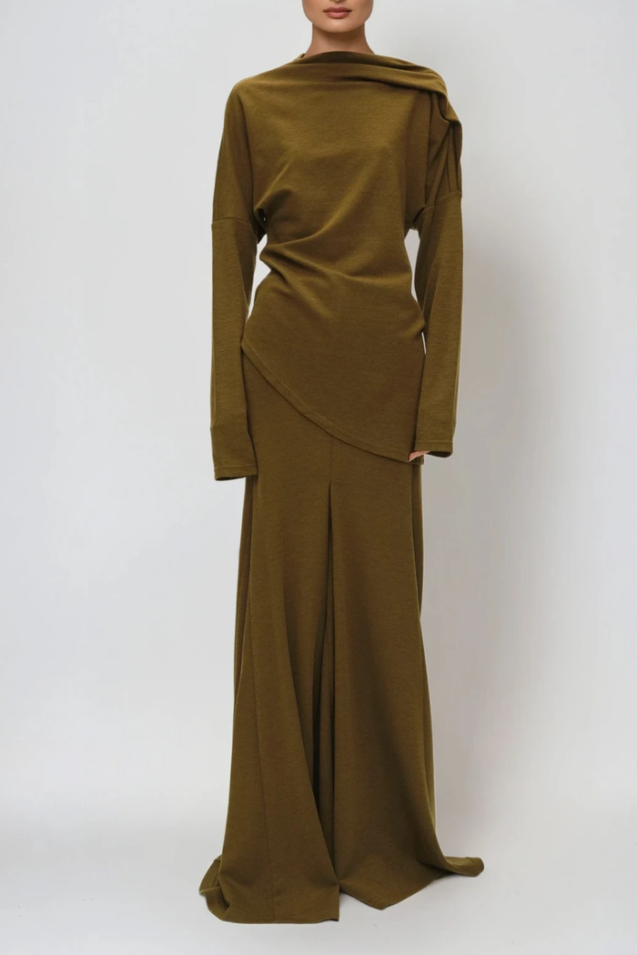 Fadl Long Sleeve Skirt Set In Olive