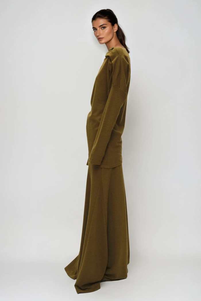 Fadl Long Sleeve Skirt Set In Olive
