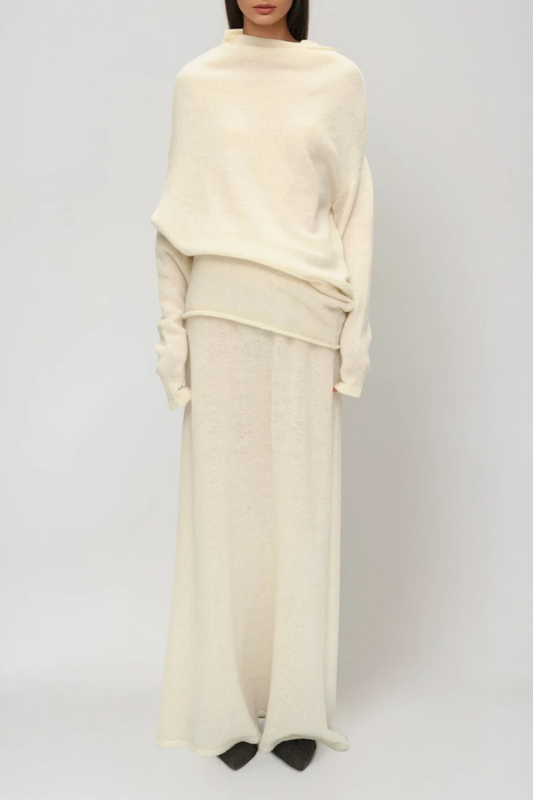 Fadl Long Sleeve Wool Skirt Set In Beige