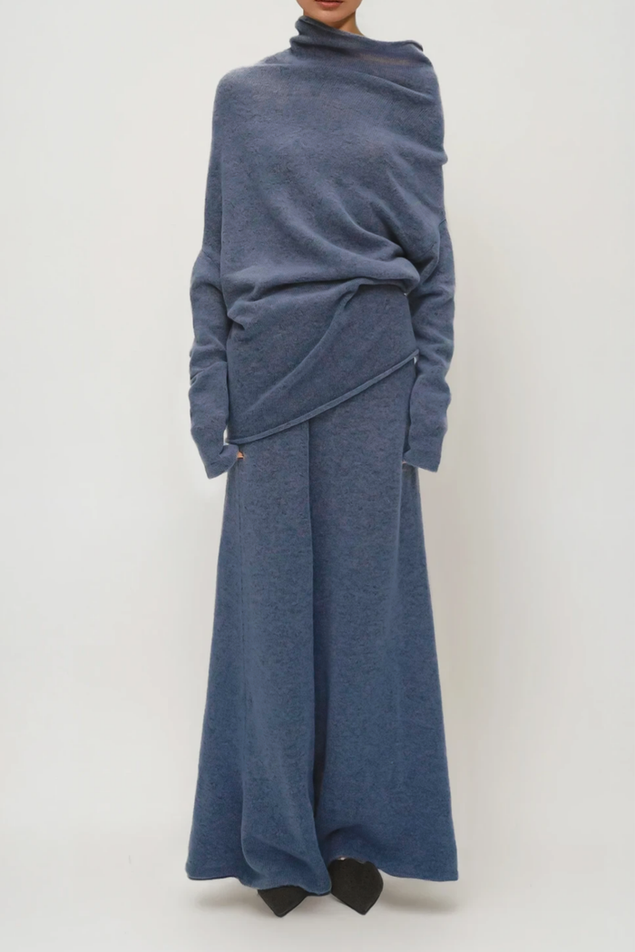 Fadl Long Sleeve Wool Skirt Set In Blue