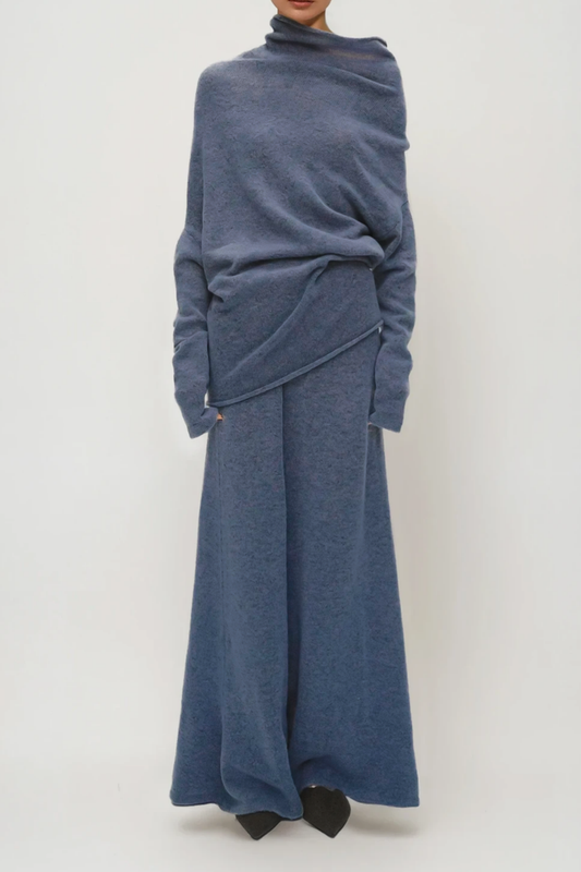 Fadl Long Sleeve Wool Skirt Set In Blue