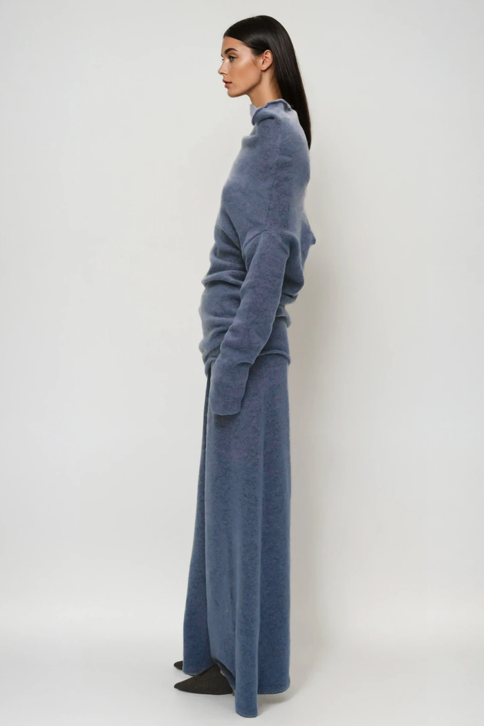 Fadl Long Sleeve Wool Skirt Set In Blue