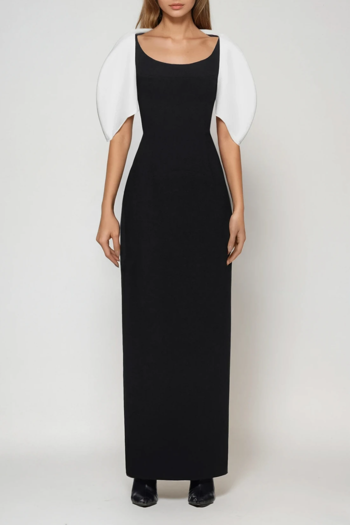 Fahd Puff Sleeve Colorblock Maxi Dress In Black