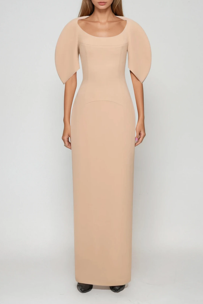 Fahd Puff Sleeve Maxi Dress In Apricot