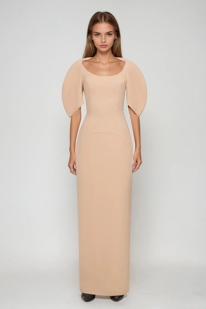 Fahd Puff Sleeve Maxi Dress In Apricot