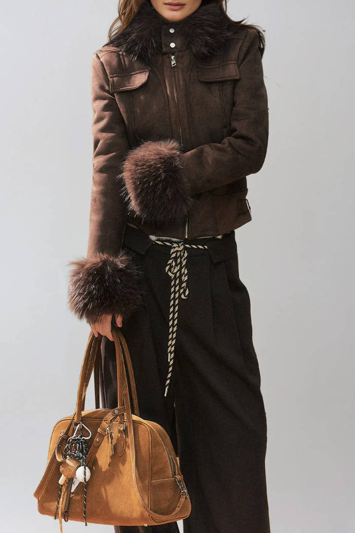 Faheem Faux Fur Hooded Suede Jacket