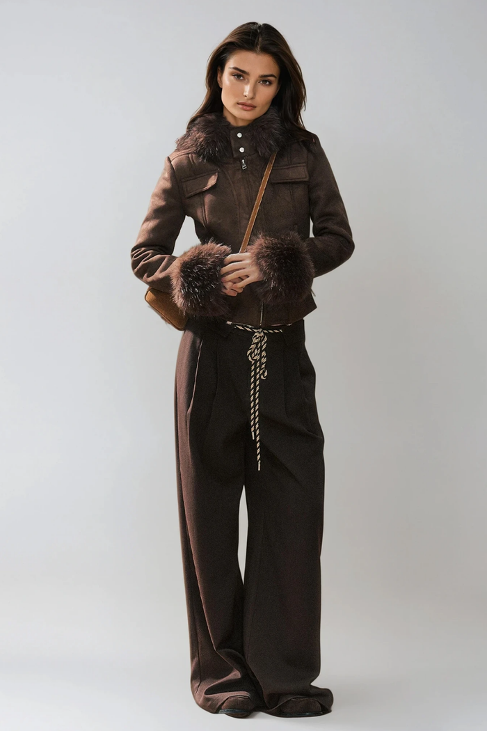Faheem Faux Fur Hooded Suede Jacket