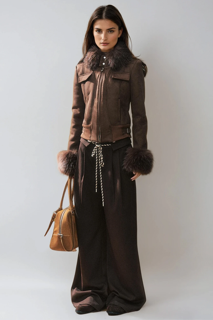 Faheem Faux Fur Hooded Suede Jacket