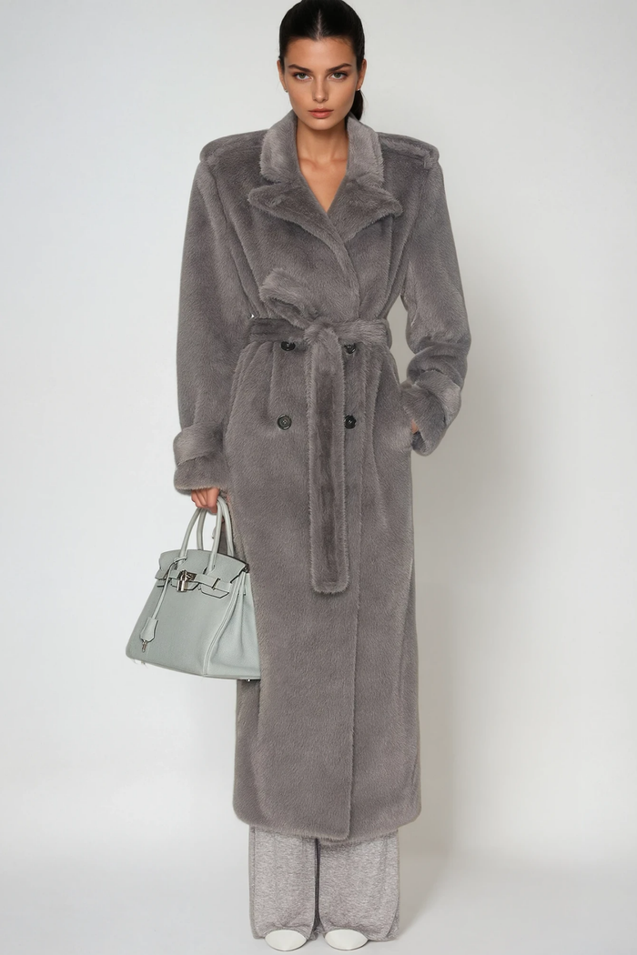 Fahriye Faux Fur Tie Up Coat