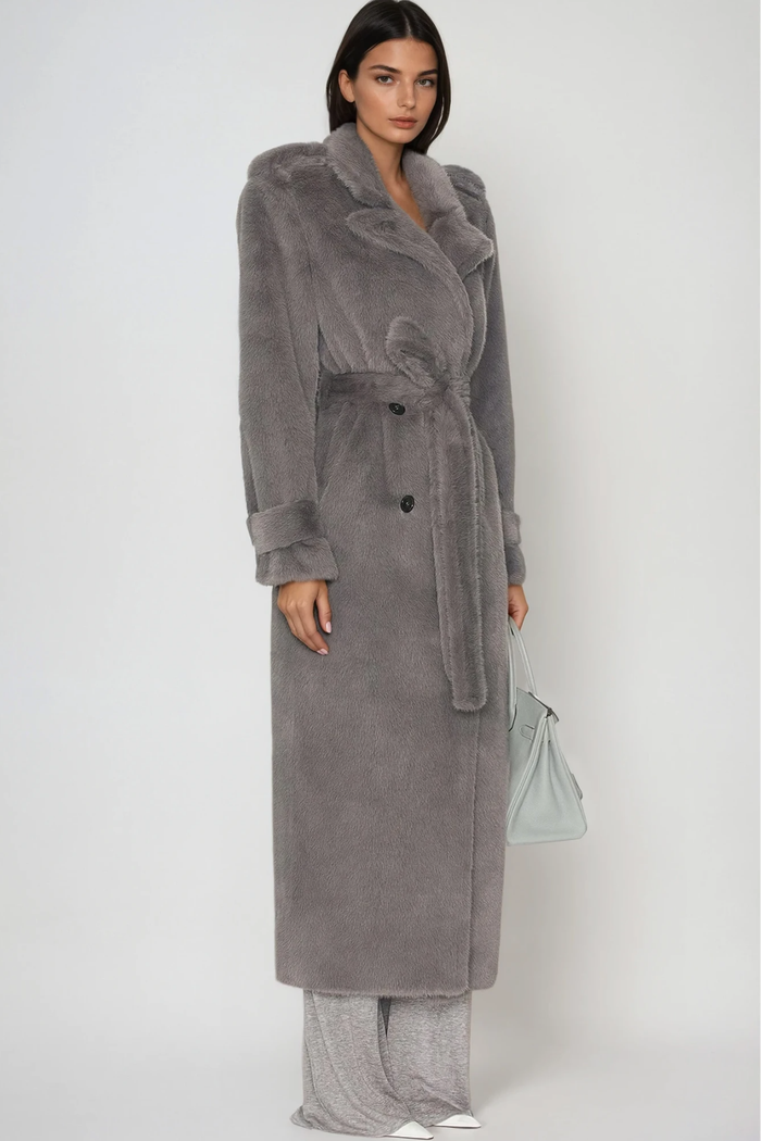 Fahriye Faux Fur Tie Up Coat