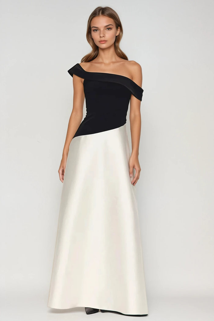 Fairuza Off Shoulder Colorblock Satin Maxi Dress