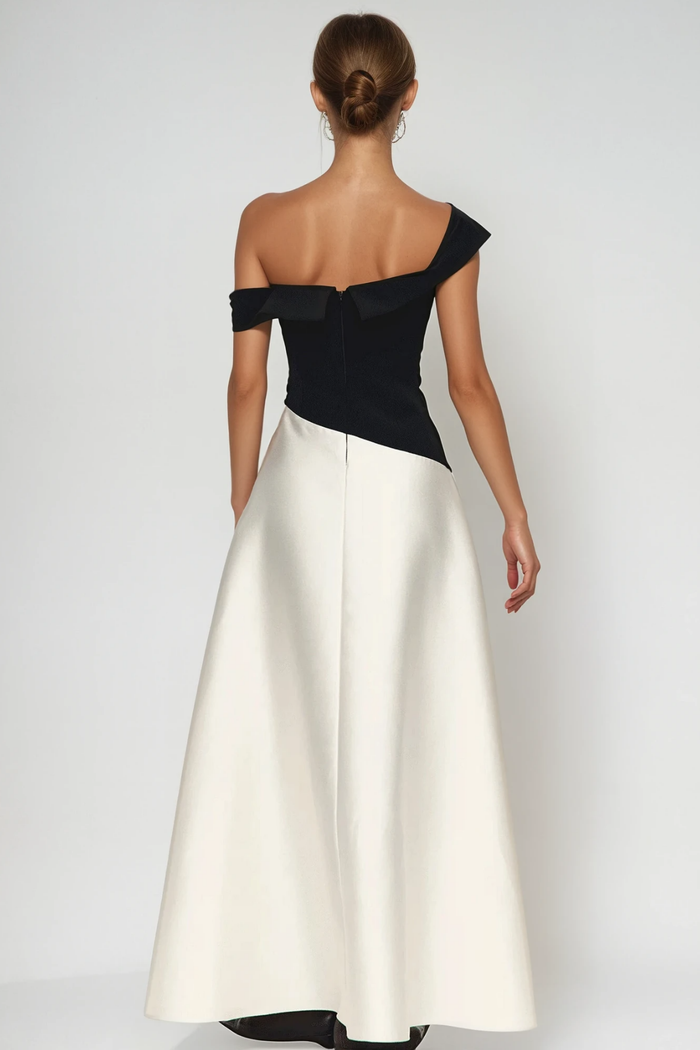 Fairuza Off Shoulder Colorblock Satin Maxi Dress