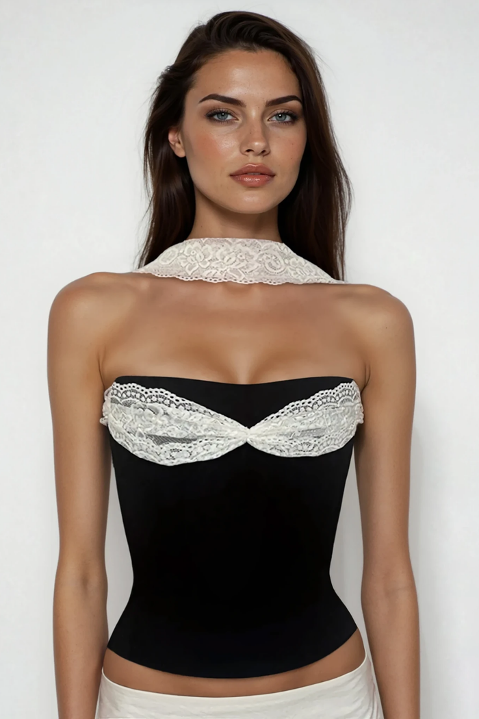 Faisal Deconstruct Lace Bodycon Top