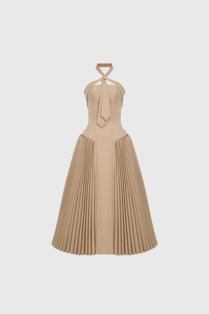 Faramund Halter Neck Pleated Maxi Dress