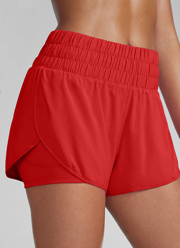 CRZ YOGA Women's Train High-Rise 2 in 1 Shorts with Pocket 3'' Dark Red