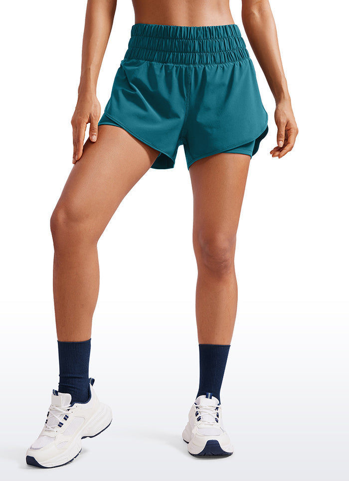 CRZ YOGA Women's Train High-Rise 2 in 1 Shorts with Pocket 3'' Borealis Green