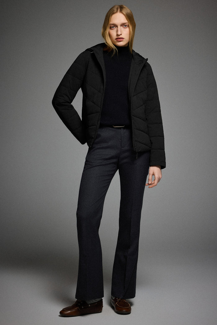 Flattering Quilted Puffer Lightweight Jacket with Hood #color_black