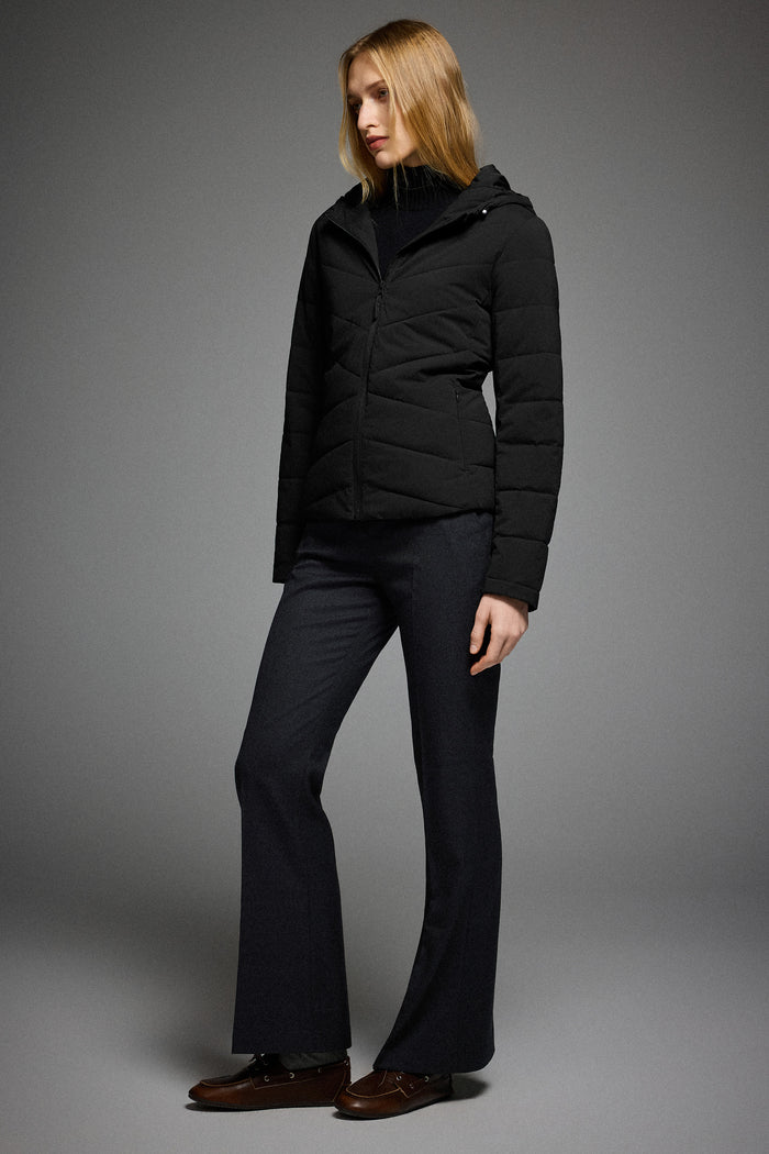 Flattering Quilted Puffer Lightweight Jacket with Hood #color_black