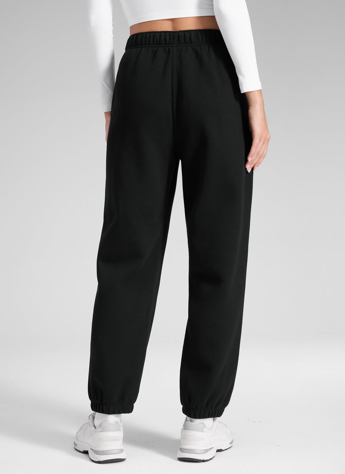 CRZ YOGA Women's Fleece Lined High Rise Drastring Pocket Sweatpants Black