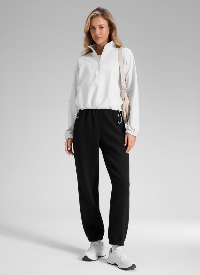 CRZ YOGA Women's Fleece Lined High Rise Drastring Pocket Sweatpants Black