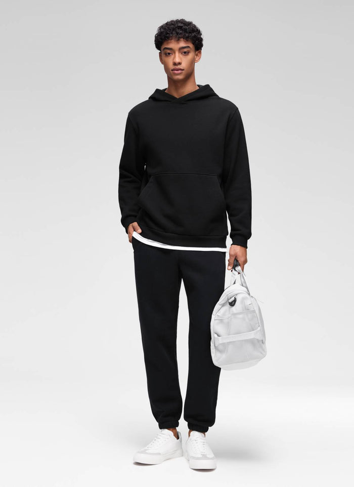 CRZ YOGA Man's Fleece Lined Casual Hooded Neck Pocket Pullover Hoodie Black