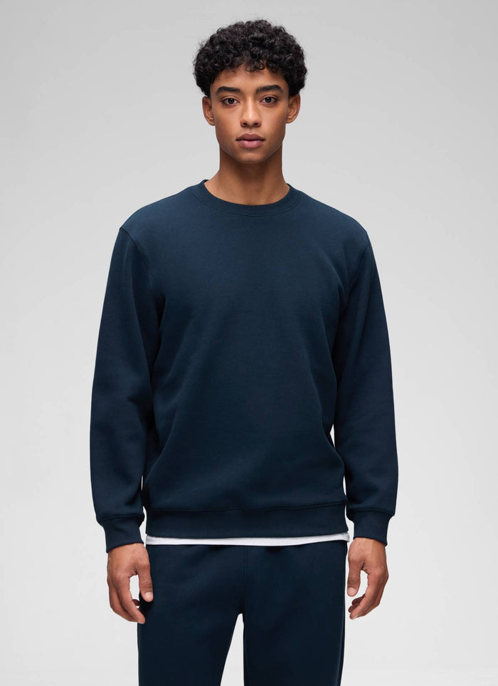 CRZ YOGA Man's Casual Relaxed Fit Fleece Lined Pullover Sweatshirt Ink Blue