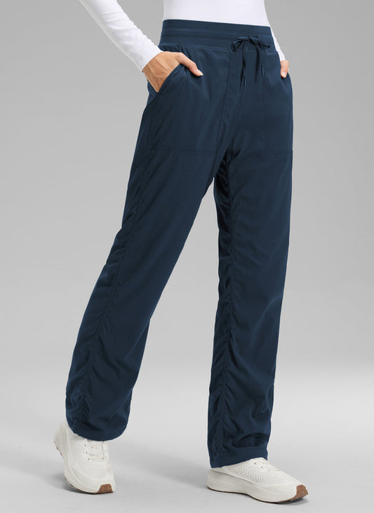 CRZ YOGA Women's Casual Mid Rise Drawstring Pocket Straight Leg Pant Ink Blue