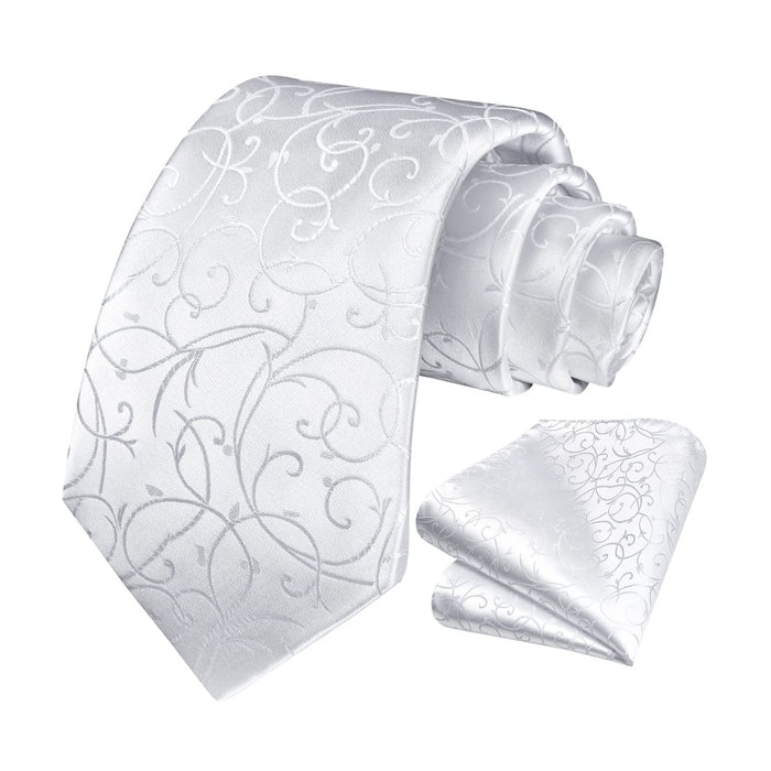 Floral Tie Handkerchief Set - O1-WHITE