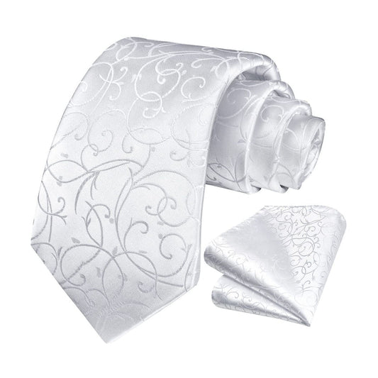Floral Tie Handkerchief Set - O1-WHITE
