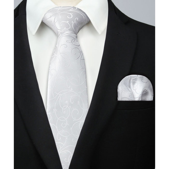 Floral Tie Handkerchief Set - O1-WHITE