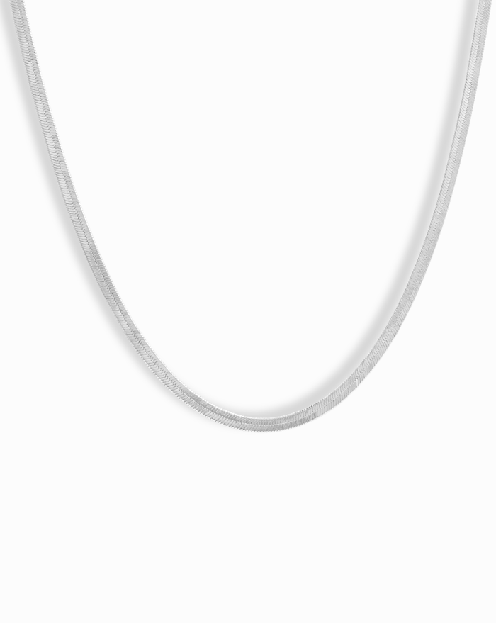 Elegant silver Florence herringbone necklace, perfect jewelry for layering or wearing solo for a sophisticated look.