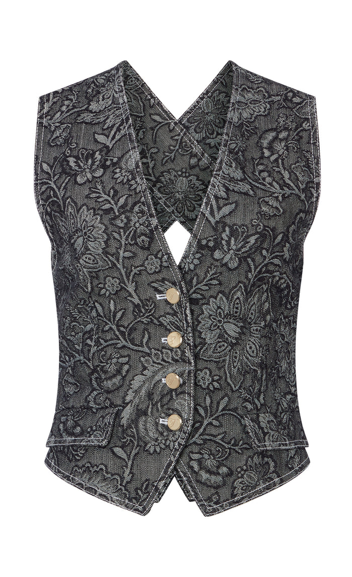 Francis Denim Waistcoat - Washed Black