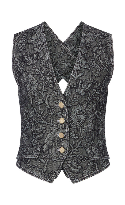 Francis Denim Waistcoat - Washed Black