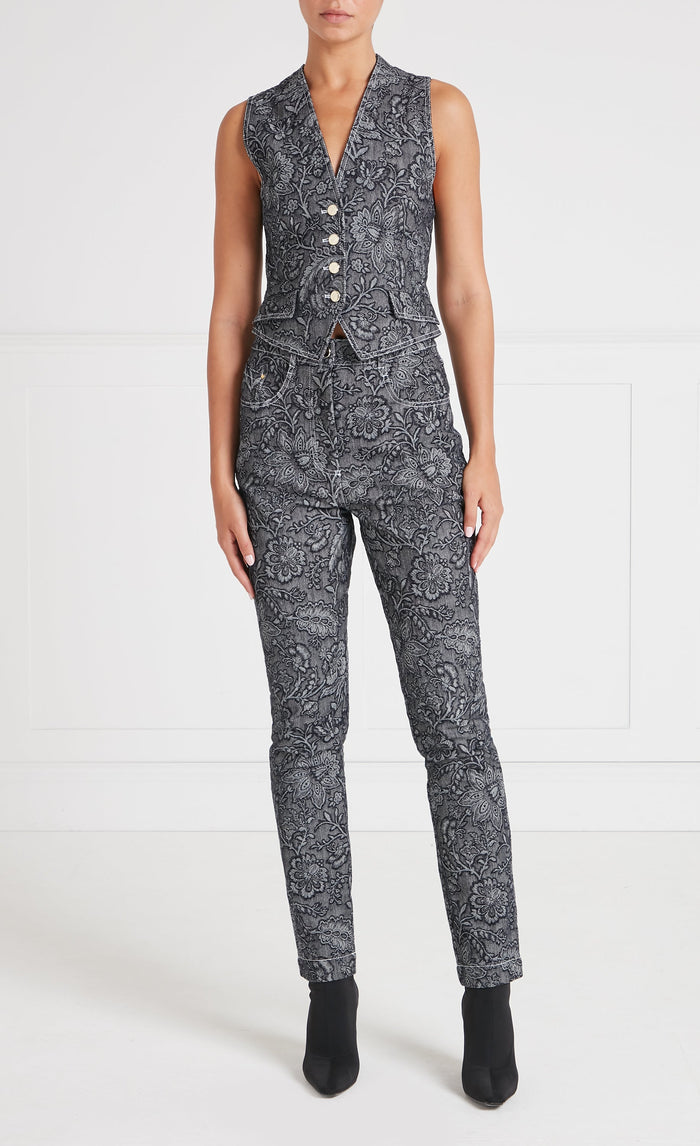 Francis Denim Waistcoat - Washed Black