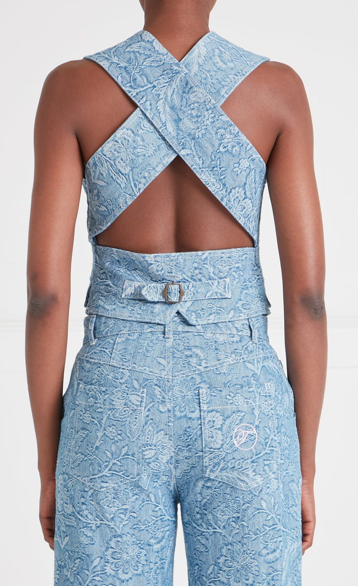 Francis Denim Waistcoat - Washed Blue