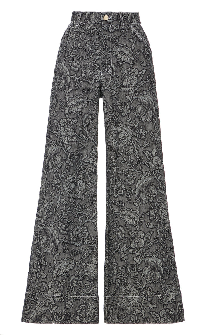Francis Denim Wide Leg Trousers - Washed Black