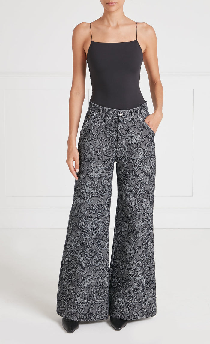 Francis Denim Wide Leg Trousers - Washed Black