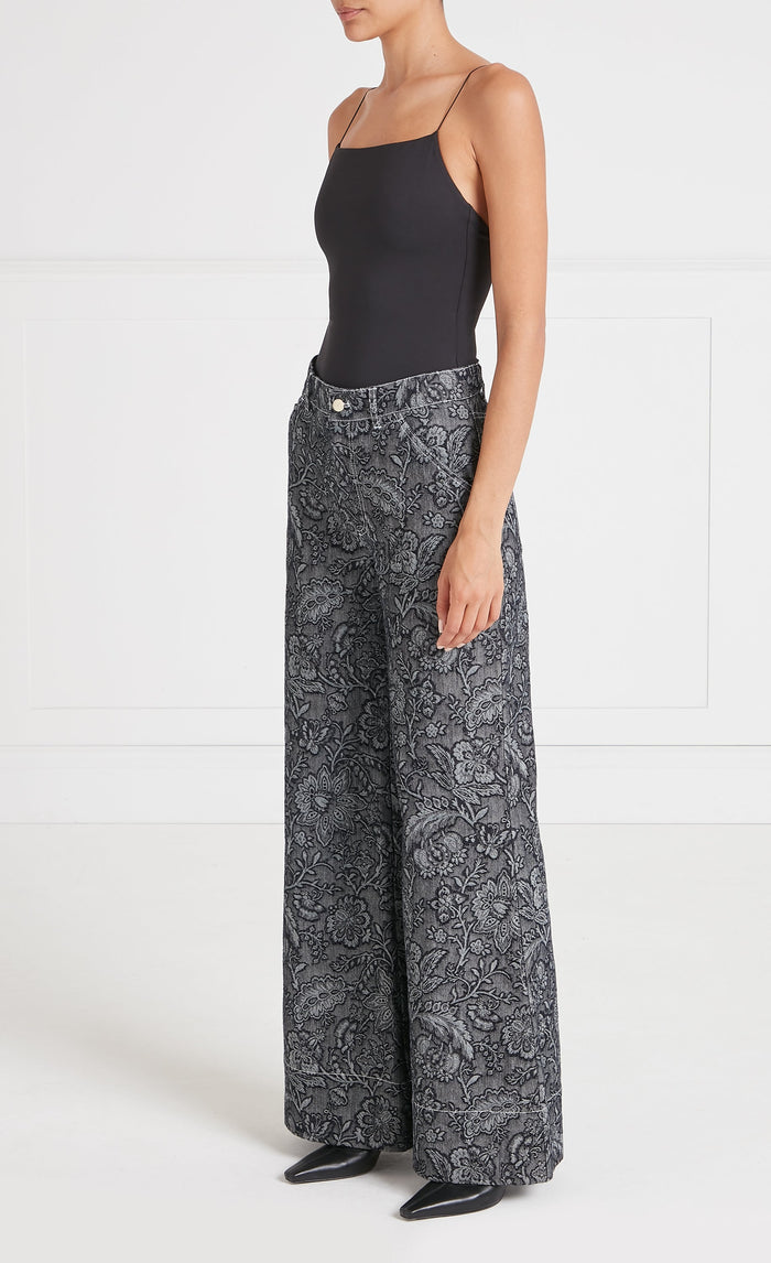 Francis Denim Wide Leg Trousers - Washed Black