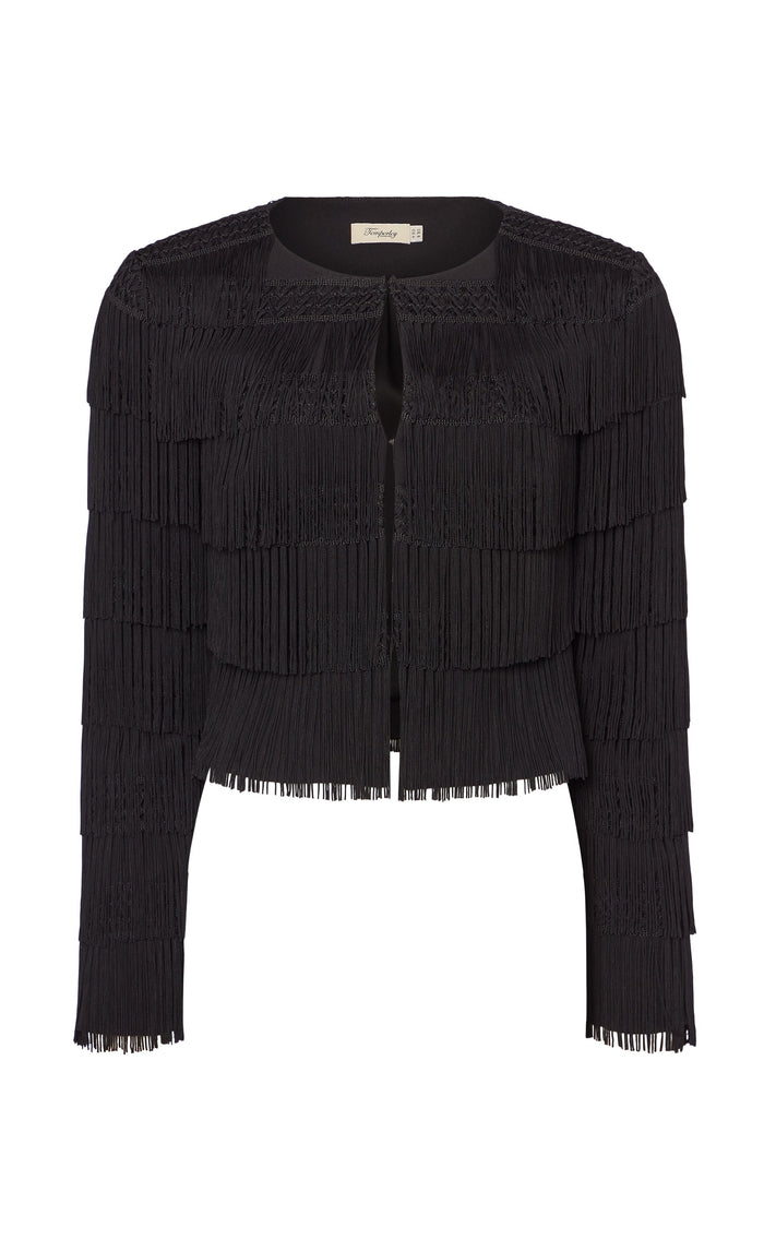Fringe Cropped Jacket - Black