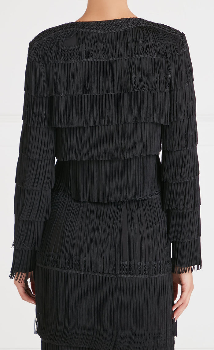 Fringe Cropped Jacket - Black