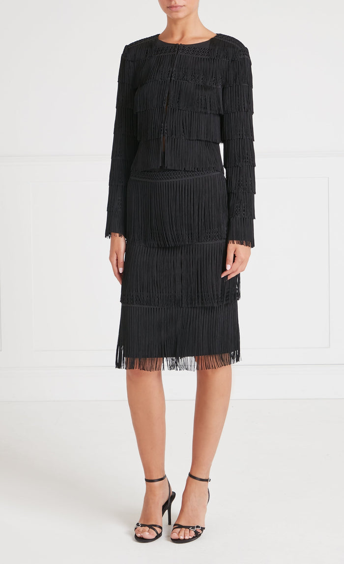 Fringe Cropped Jacket - Black