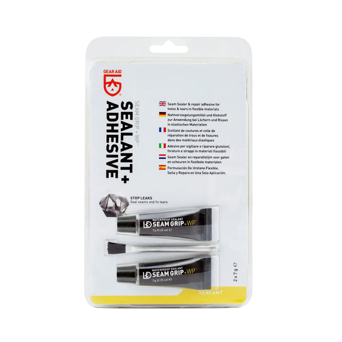 Gear Aid Seam Grip waterproof tent sealant and adhesive shown in its packaging
