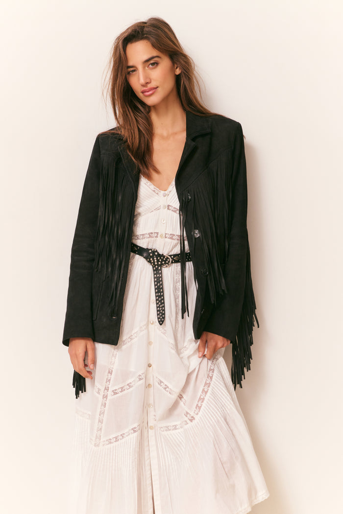 Geraline Black Suede Fringe Jacket