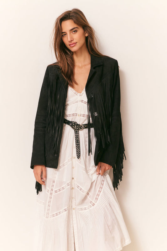 Geraline Black Suede Fringe Jacket